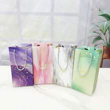 Set de 5 bolsas de regalo tipo tote con diseño de mármol dorado, vaso aislado, bolsas de regalo con empaque vertical elegante con flor, bolsas de regalo premium para fiesta y obsequios