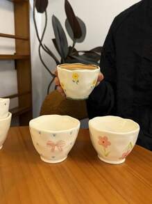 1 pièce Tasse à café/lait/jus/dessert en céramique asymétrique avec poignée mignonne, style Ins, idéale pour le petit-déjeuner, le thé de l'après-midi, ou comme cadeau pour la famille et les amis.