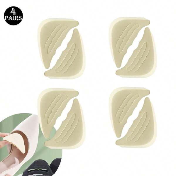 4 Pairs Beige High Heel Toe Pads, Thick Shoe Inserts For Resizing Shoes, Prevent Pain, Slip And Heel Dropping