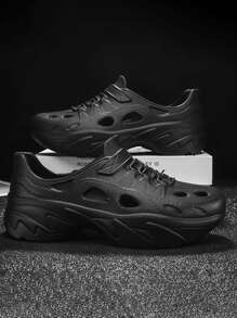 2025 New Summer Anti-Slip Hollow Sandals, Men Beach Soft Platform Casual Slip-On Closed Toe Slippers For Outdoor Wear - Black - View 2