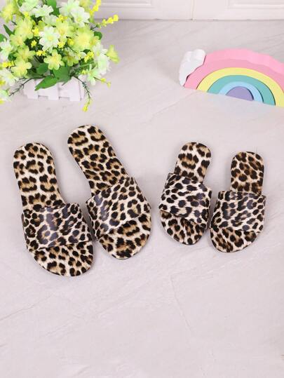 1 Pair Leopard Print Children's Slippers, Unisex Strap Fashion Slides, Lightweight Indoor/Outdoor Casual Beach Sandals For Toddlers & Big Kids