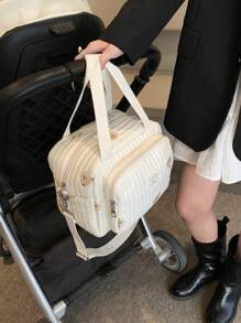 1 Stück weiches, gepolstertes Stickerei-Bären-Umhängetasche, Flasche/Windel Aufbewahrung, leichte Lässig Outdoor Reisetasche - Weiss - Übersicht 2