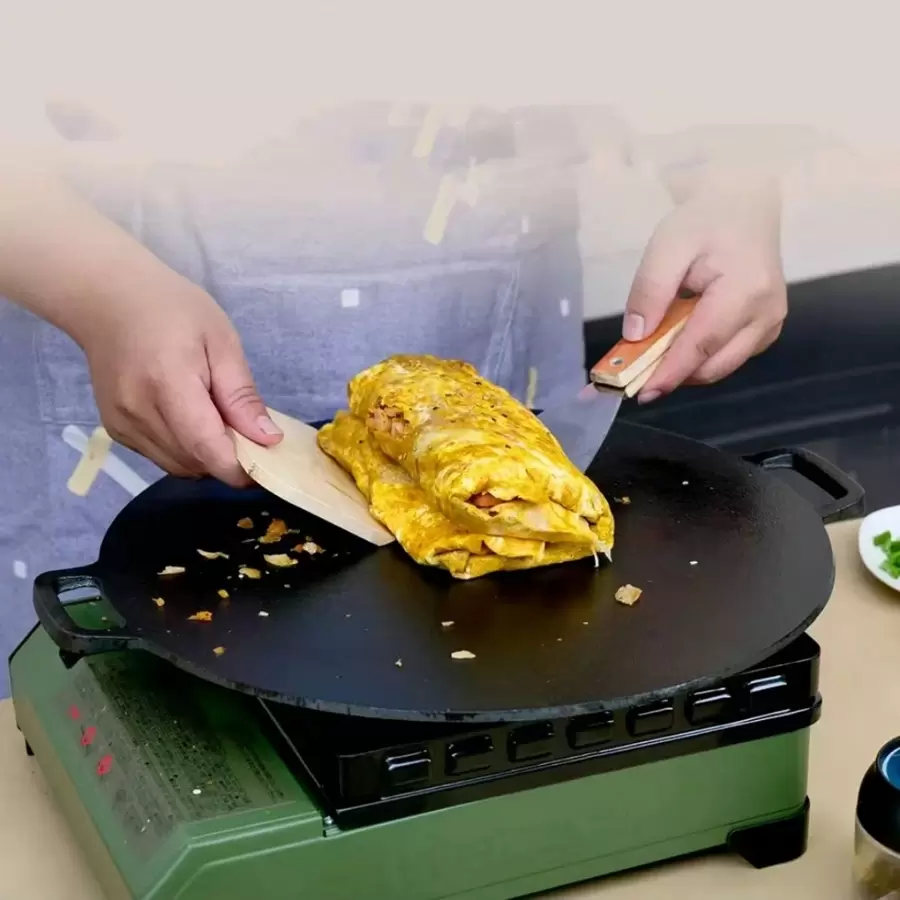 [Chảo rán bằng gang xám Rock Texture] Đáy phẳng dày có tay cầm chống trượt hình chữ U kép, thích hợp cho bếp gas và bếp từ, chảo chống dính để chiên, om, đồ nấu bằng gang chống gỉ đa năng cho nhà bếp