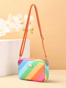 时尚彩虹条纹迷你斜挎包 - 彩色 - 查看 1