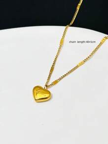 1 件简约字母心形扁平链条项链，不锈钢日常佩戴项链，适合女士 - 金黃色 - 查看 3