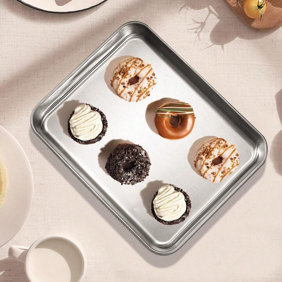 1pc Stainless Steel Baking Cake Pan Rectangular Flat Tray Japanese Deep Square Pan Thickened Square Basin Towel Pan Baking And Pastry - Multicolor - View 1