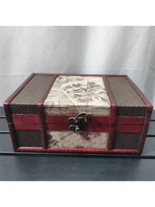 1 件复古珠宝盒，质朴的木制盒子，装饰性保存器，适合存放个人珠宝、小配件和纪念品，多用途收纳盒旅行收纳整理器