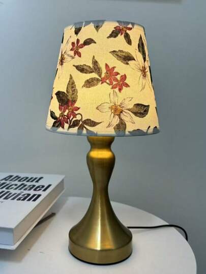 Modern Floral Fabric Table Lamp, USB Powered, 3-Color Dimmable, Metal Base, Button Control, Eye-Caring LED Light, Suitable For Bedroom, Living Room, Study, Office, No Battery Required, Living Room Lighting | Elegant Lighting Decor | Metal Base Lamp, Bedside Lamp