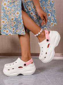 1 双纯色极简主义 EVA 木屐，厚底，软底，厚底，防滑，透气镂空凉鞋，适合沙滩装、花园装、居家休闲装、夏季装 - 粉色 - 查看 2