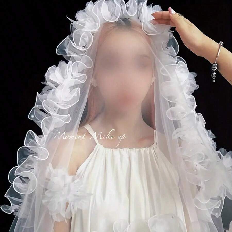 1 Roll 2M 12cm Pleated Beaded Tulle Lace Ribbon Flower Wrapping Satin Ribbon Bouquet Tapes With Shiny Pearls - Multicolor - View 1