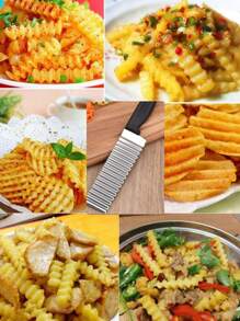 1pc Kitchen Wavy Potato Slicer, Stainless Steel French Fryer, French Fry Cutter, Household Kitchen Tools, Colors Randomly Shipped - Multicolor - View 7