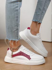New Casual Simplistic Comfortable Leather Low-Top Lace-Up Flat Sneakers, Suitable For Female Teenagers, Anti-Slip Shock-Absorbing Sports Shoes For Middle & High School Students, Outdoor Activities & Daily Wear