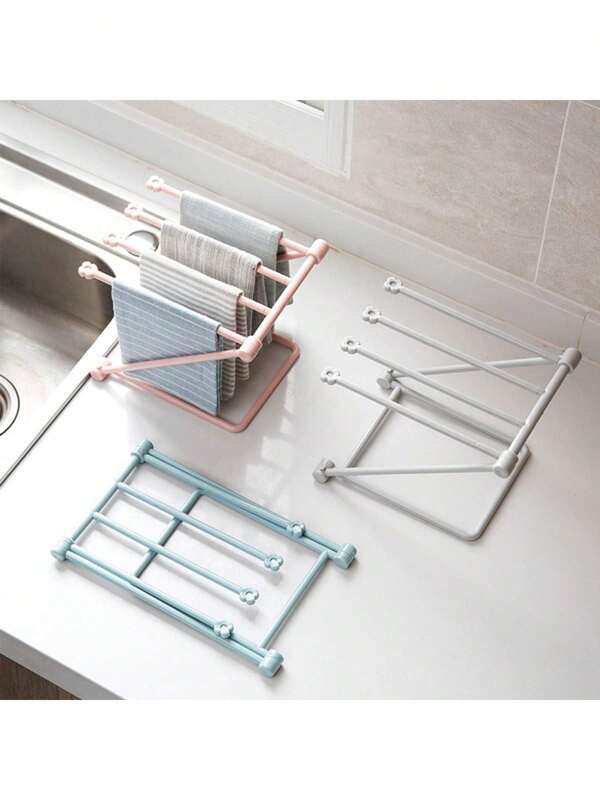 1pc Foldable Vertical Dish Cloth Towel Hanger, Kitchen Counter Top Organizer Rack For Cup, No-Drill