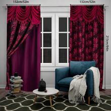 2 piezas de cortinas estampadas de estilo europeo falso, sin borlas ni ganchos, material 100% poliéster, adecuadas para dormitorio, sala de estar y decoración del hogar