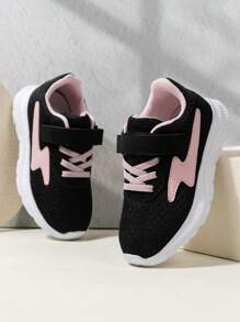 1 Pair Pink Mesh Kids Sports Shoes, Casual Trainers For Girls, School Style, Breathable, Hook And Loop, Spring/Autumn/Summer