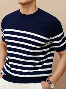 Camiseta de punto de cuello redondo a rayas, moda minimalista casual para uso diario
