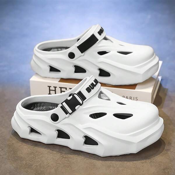Thick Sole EVA Material Breathable Solid Color Men's Summer Outdoor Sandals, Fashion Casual Beach Driving Shoes, Closed Toe Slippers