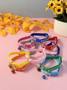 Collar ajustable con cuadros y campanilla para gatos, collar para mascotas estilo cuadros a la inglesa