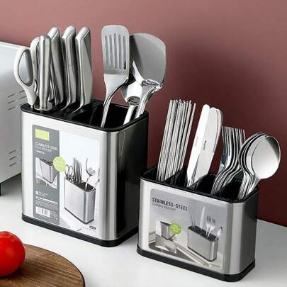Multi-Grid roestvrijstalen keukenhulpjes en serviesafwerker, messen-, vork-, lepel-, eetstokjesrek, keukengereirek en afdruiprek voor op het aanrecht.