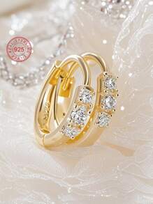 Artepollo 1 件 925 纯银低过敏性圆形耳环，镶嵌耀眼锆石，精致小巧，适合送给女孩、朋友的礼物 - 金色 - 查看 1