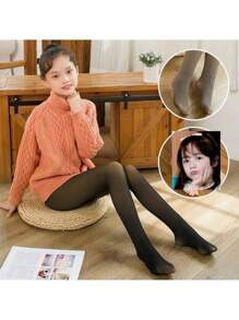 Super Elastic Children's Super Elastic Slim Plush Lined Thermal Pantyhose S/M/L - 黑色 - 查看 2