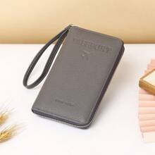 Cartera portapassaporte con bloqueo RFID, cierre con cremallera, correa de muñeca, organizador multifuncional de documentos de viaje, protección de viaje conveniente, elegante estuche para pasaporte | Textura, estuche para pasaporte, accesorios de viaje, artículos esenciales de viaje, bolsa de viaje de vacaciones - Multicolor - Ver 14