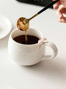 1 件粉色陶瓷咖啡杯和碟子，手工花卉陶瓷杯和盘子，办公室女士马克杯，适用于咖啡、茶、小吃盘、下午茶派对、生日礼物