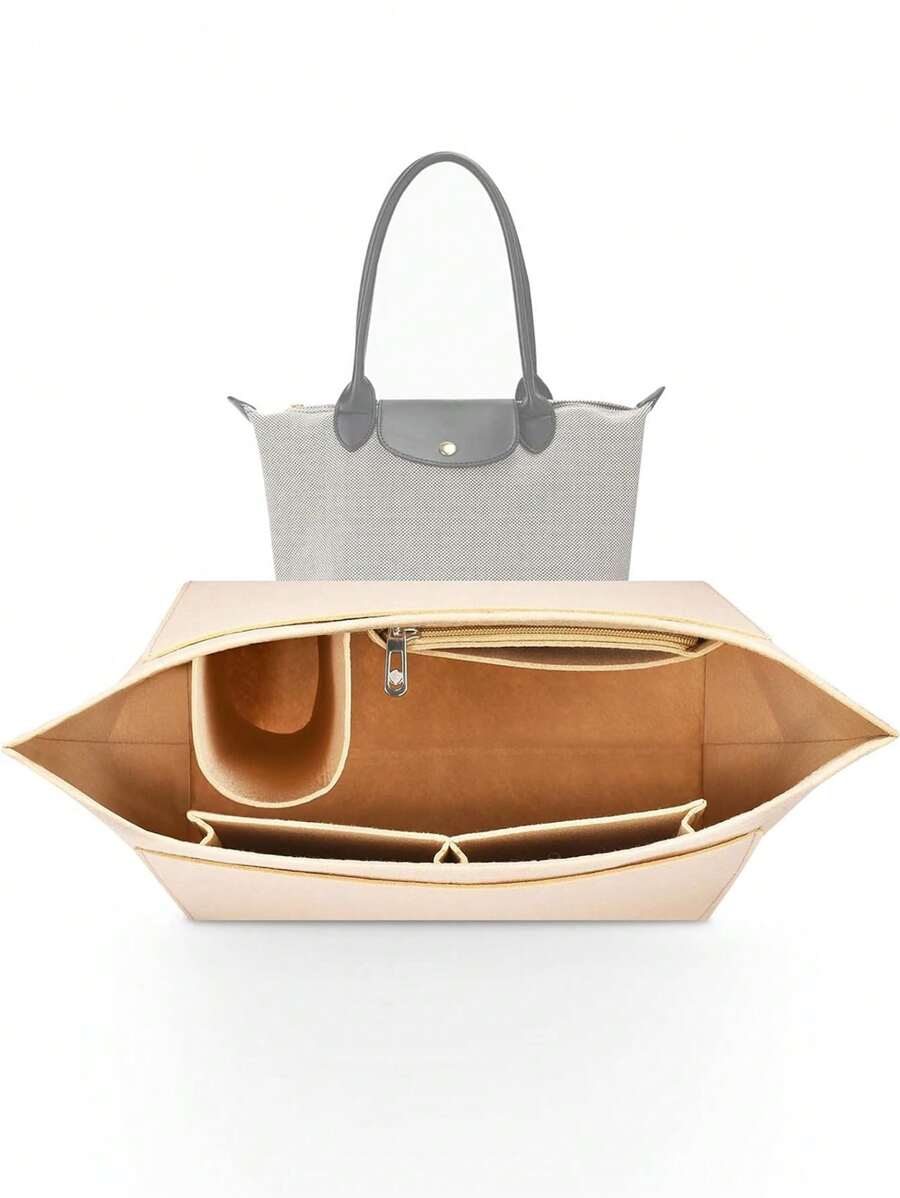 1 Stück Organizer für mittelgroße Handtaschen, Filz-Tascheneinsatz mit mehreren Taschen, Einsätze für Handtaschen, Organizer für M-Größe Handtaschen, Filz-Organizer für Geldbörse und Accessoires - Beige - Übersicht 1