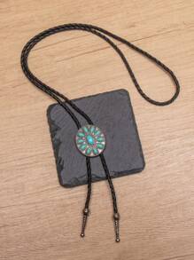 3pcs Western Style Fashionable Bolo Tie String Turquoise Long Pendant Necklace, Suitable For Daily Wear, Gifts, And Vacations