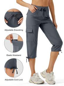 2 Pack Women's Hiking Capris Cargo Pants Lightweight Quick Dry Outdoor Athletic Travel Casual Loose Comfy Cute Pockets - Black Dark Gray - View 4