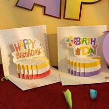 1 Piece, 3D Birthday Cake Greeting Card With Envelope - Birthday Wishes, Suitable For Various Occasions - Wishing Card Suitable For Family And Friends, Simple Style, Congratulations And Celebration Card - Multicolor - View 4