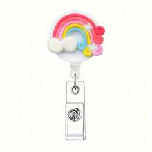 1pc Fun Strawberry Avocado Rainbow Egg Badge Reel Retractable Badge Holder, ID Badge Holder Retractable Clip, Cute Nurse Badge Reel Student Business Meeting School Office,School Supplies,Back To School - Multicolor - View 9