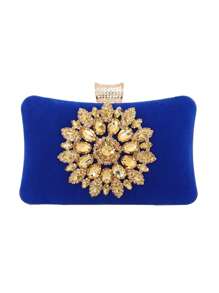 Velour Cross-Border European And American Party Clutch Bag With Inlaid Diamonds, Handmade Sunflower Banquet Bag, Suitable For Cross-Border - Royal Blue - View 1