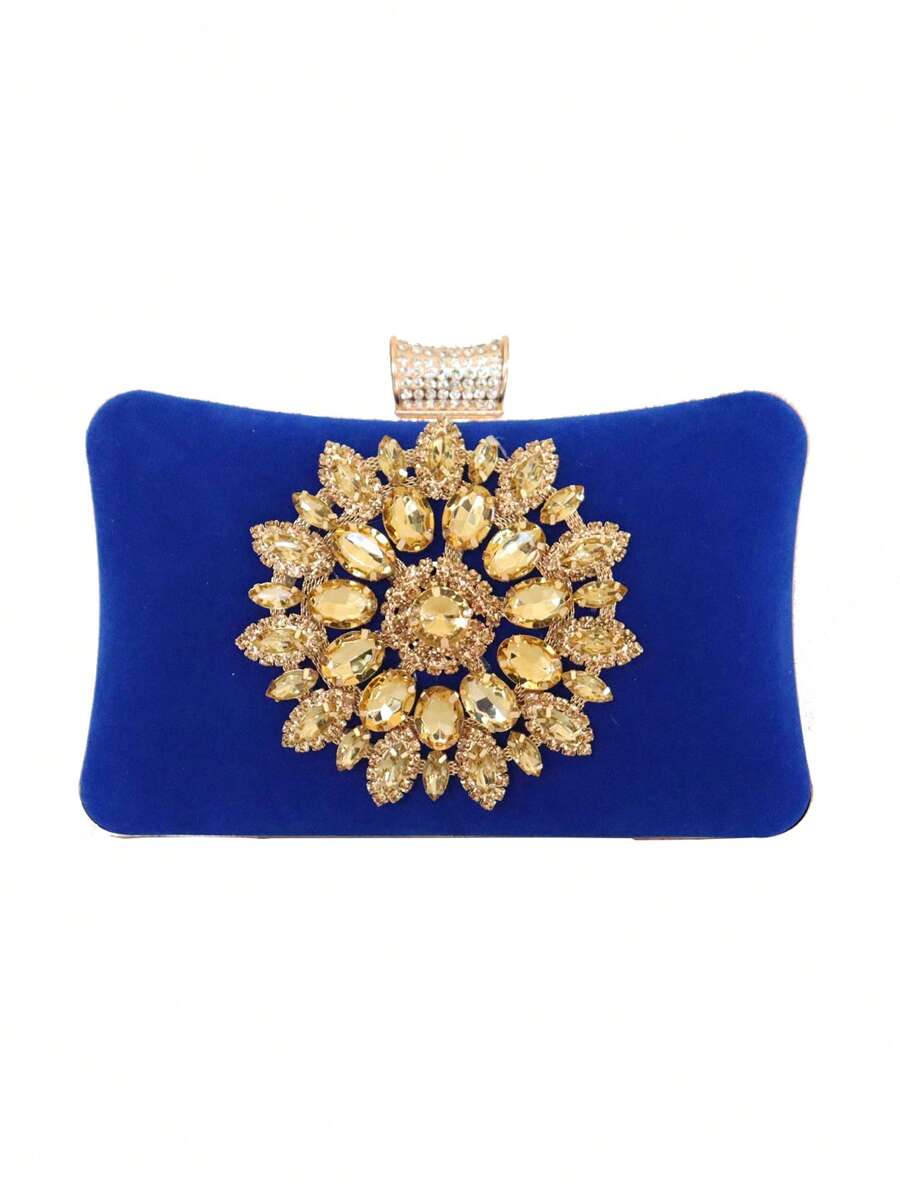 Velour Cross-Border European And American Party Clutch Bag With Inlaid Diamonds, Handmade Sunflower Banquet Bag, Suitable For Cross-Border - Royal Blue - View 1