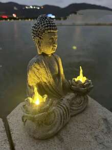 Solar Powered Buddha Statue - Vintage Style Resin Garden Decor, Suitable For Outdoor, Patio And Lawn Decoration, Outdoor Statue
