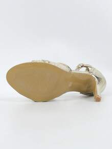 Women's Lace Strap Stiletto High Heel 2025 Nude Strap Sandals - Gold - View 7