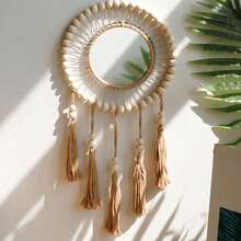 1pc Exquisite Bohemian Round Hanging Wall Mirror With Macrame Fringe - Adds Boho Chic Touch To Bedroom, Living Room - Aesthetic Glass Home Decor For Modern Space