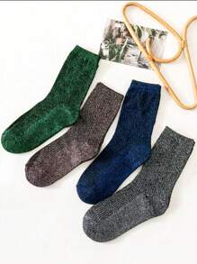 1/2/4/5 pares de calcetines de mujer de hilo dorado y plateado, calcetines transpirables que absorben la humedad hasta el tobillo, para primavera y otoño - Multicolor - Ver 1