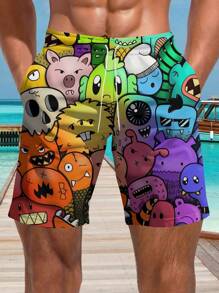 Plus Size Men's Hawaiian 3D Printed Casual Beach Shorts - Quick Dry, Drawstring Waist, Perfect For Summer Outings
