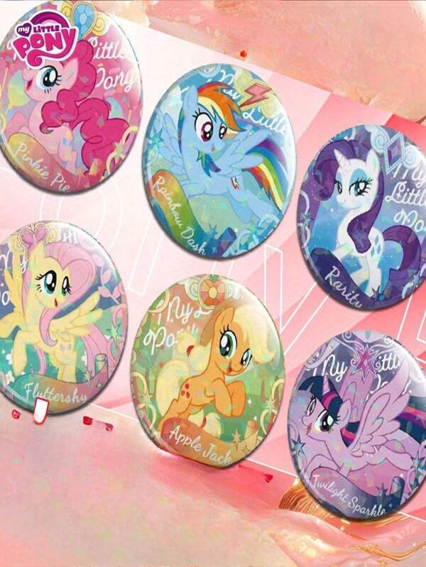 MY LITTLE PONY 1buc/6buc My Little Pony Ace pentru broșă din aliaj, Twilight Sparkle de 5,8 cm, Rarity, Fluttershy, Pinkie Pie, Rainbow Dash, potrivite pentru îmbrăcăminte, articole de papetărie, rucsacuri, genți, curele, grozav ca cadouri pentru prieteni, familie, colegi, poate fi folosit tot anul