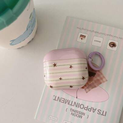 紫色条纹星星图案耳机盒+挂环 适用于苹果 Pro 3/ Pro 2/ Pro/ 4/ 3/ 2