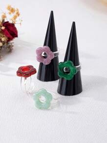 1pc Elegant Acrylic Flower Design Casual Ring For Women