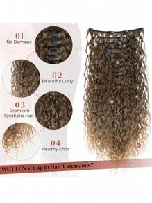 Extensión de cabello, 9 piezas de extensiones de cabello con clip, 22" de largo, ondas gruesas y suaves de fibra sintética resistente al calor, para mujeres - Rubio oscuro - Degradado - Ver 4