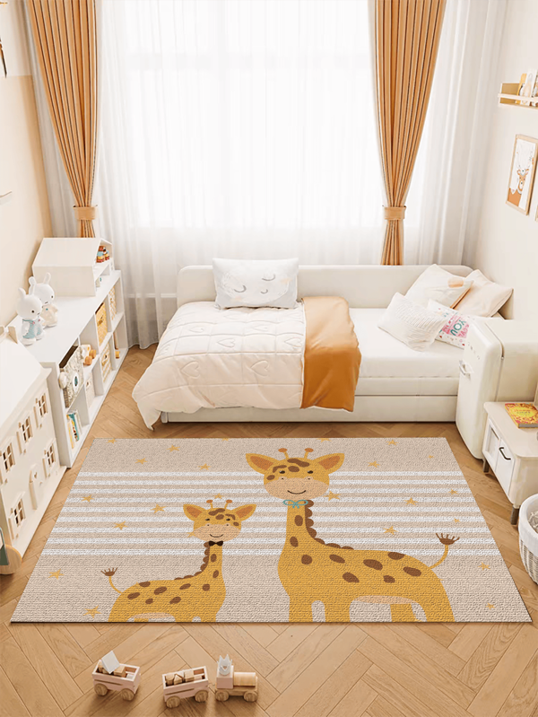 1 pezzo Tappeto d area in velluto cristallino rettangolare, con motivo carino a cartone animato di una giraffa, in stile nordico, per camera da letto, studio, soggiorno, lavabile in lavatrice