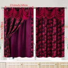 2 piezas de cortinas estampadas de estilo europeo falso, sin borlas ni ganchos, material 100% poliéster, adecuadas para dormitorio, sala de estar y decoración del hogar