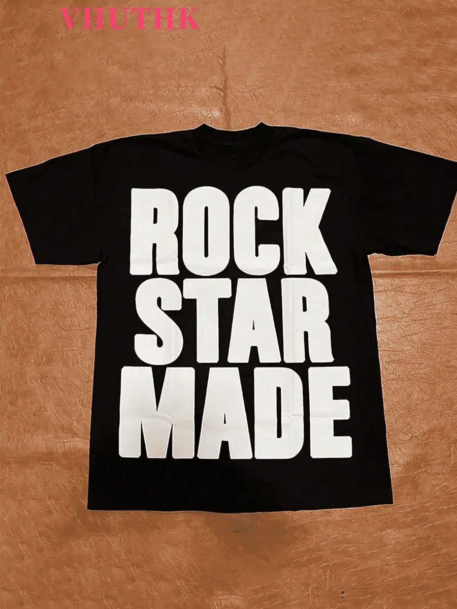 VHUTHK (220 Cotton T-Shirt) Men's Summer Round Neck Short Sleeve Casual Cotton With Print Y2k Style - màu đen - Xem 1