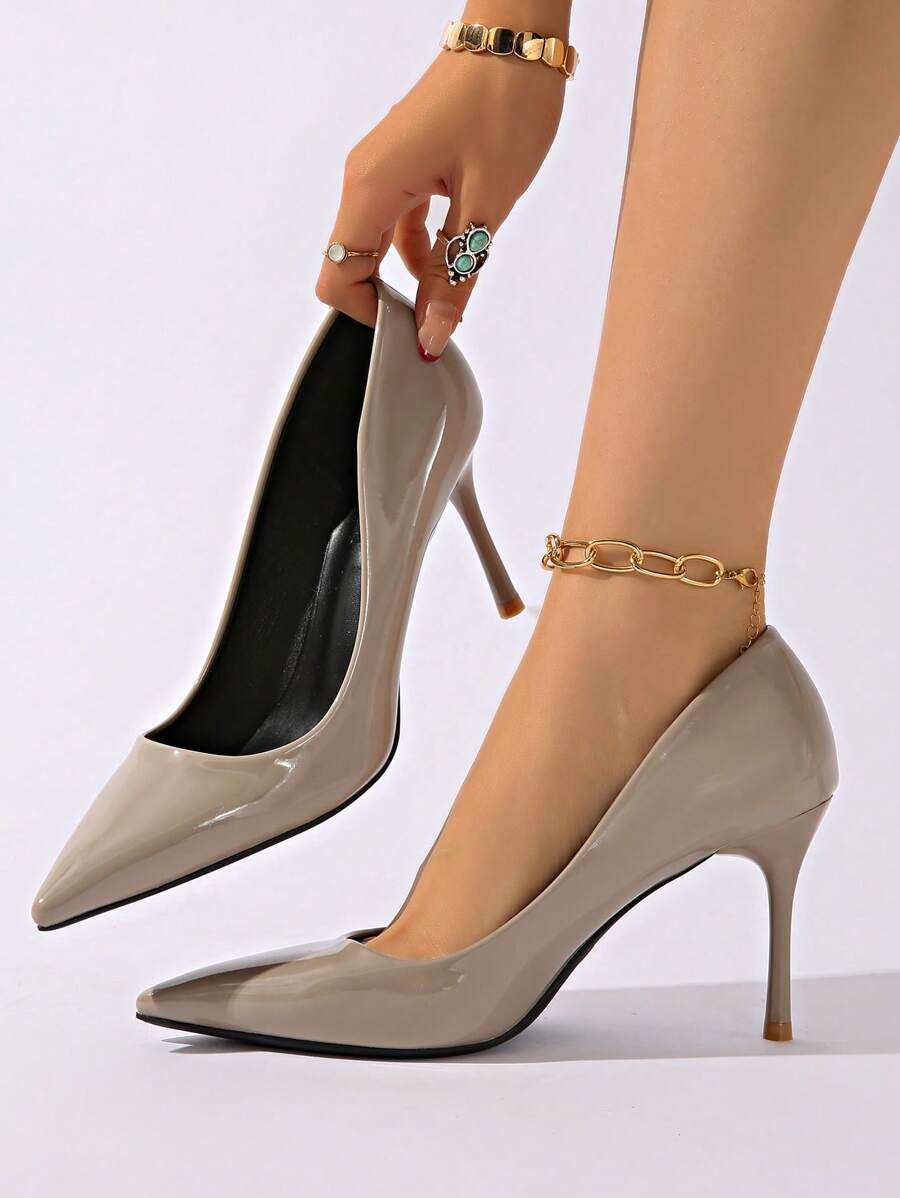 Women's Shiny Grey Pointed Toe Slip-On Sexy High Heels 8.5cm For Nightclub, Fashion - Màu Xám nhạt - Xem 1
