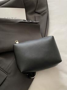 Piękna minimalistyczna jednokolorowa miękka skórzana kosmetyczka, wysokiej jakości portfel z portmonetką i dużym uchwytem na karty, składana miękka mała saszetka na telefon, organizer na kosmetyki podróżne, wodoodporna, czarna niezbędne rzeczy na wakacje niezbędne rzeczy na wakacje torba podróżna akcesoria podróżne artykuły szkolne