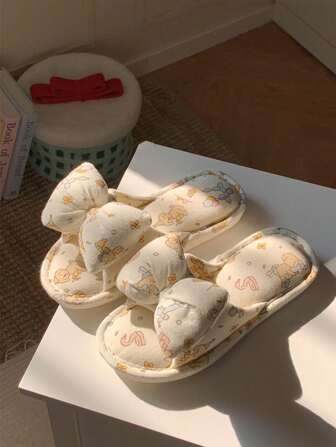  XIXITIAO 可爱蝴蝶结亚麻室内拖鞋，仙女风格，情侣柔软平底休闲拖鞋，吸湿排汗透气亚麻平底拖鞋，适合家庭/浴室，多色经典防滑拖鞋，适合所有季节