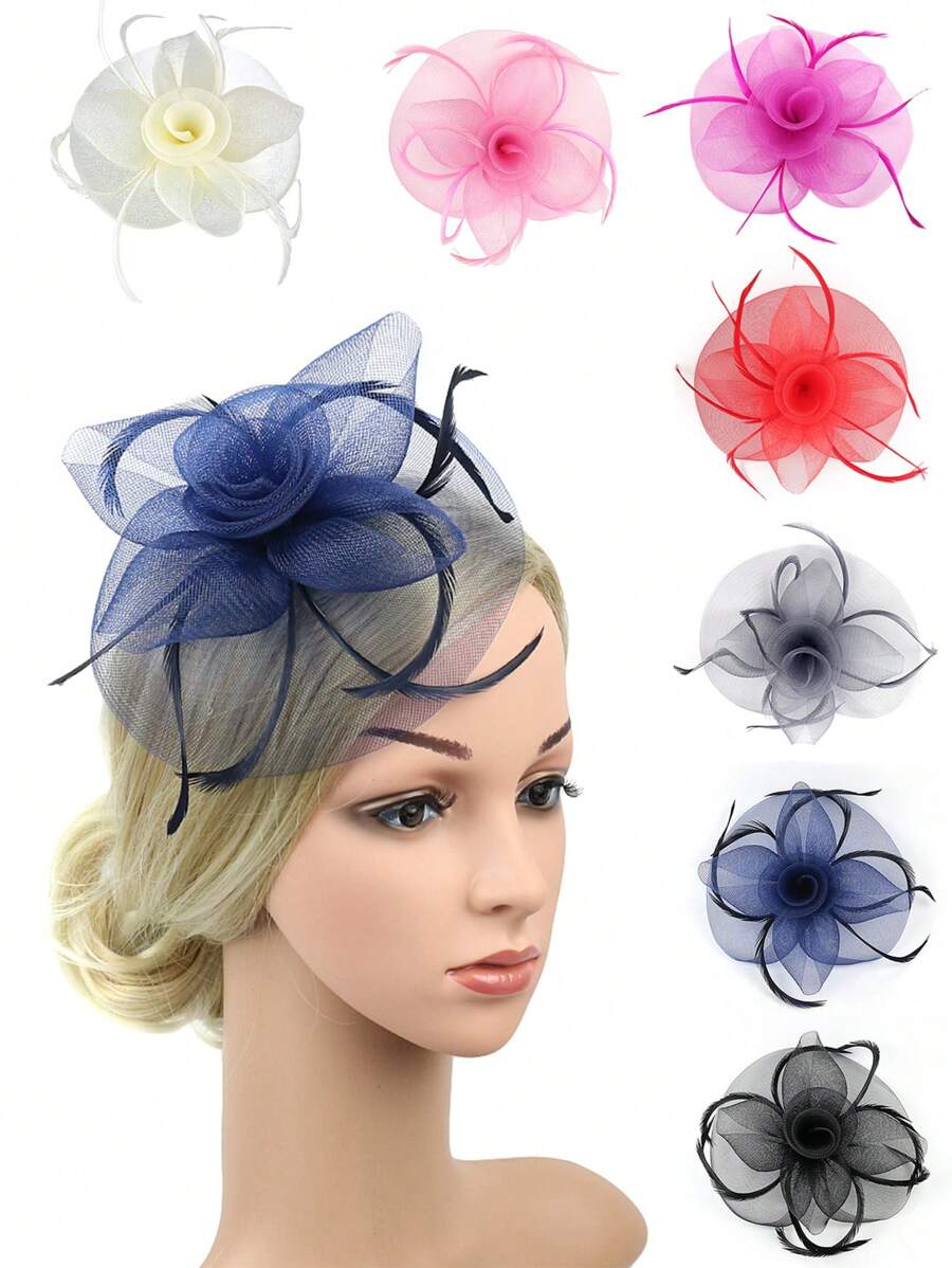 1pc Fascinators For Women Hats For Women Flower Fascinators For Women Church Kentucky Derby Hat Paper Clip Clip Style For Women And Girls - A - View 1